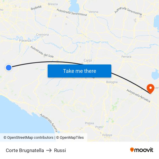 Corte Brugnatella to Russi map
