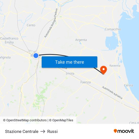 Stazione Centrale to Russi map