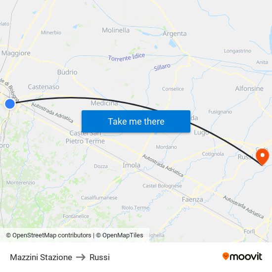 Mazzini Stazione to Russi map