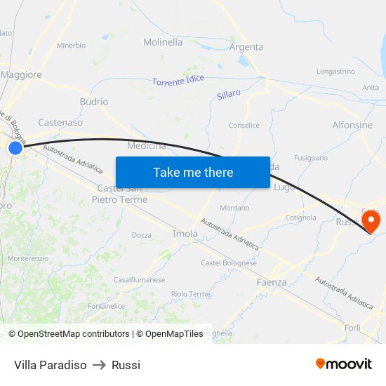 Villa Paradiso to Russi map