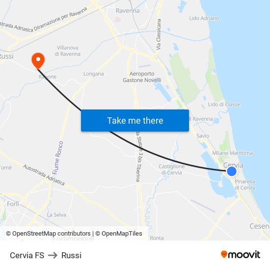 Cervia FS to Russi map