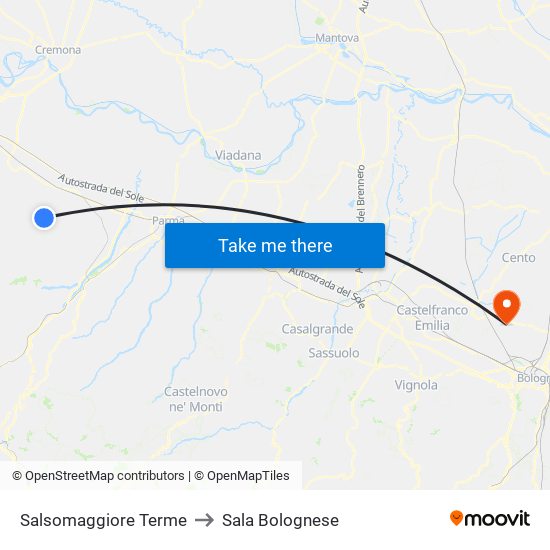 Salsomaggiore Terme to Sala Bolognese map