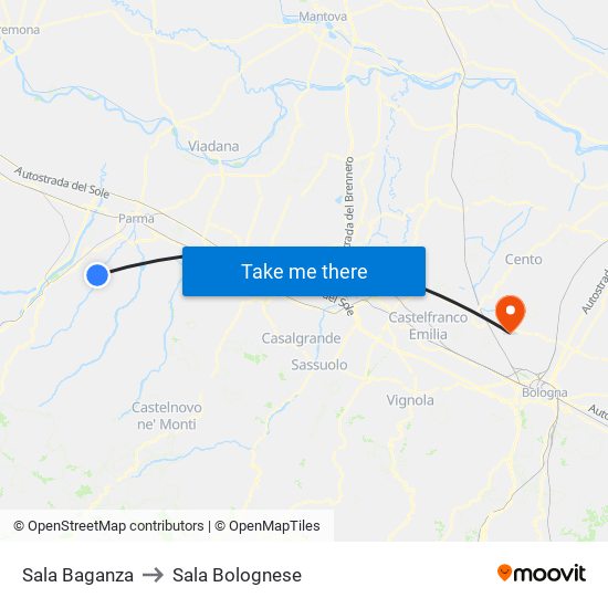 Sala Baganza to Sala Bolognese map