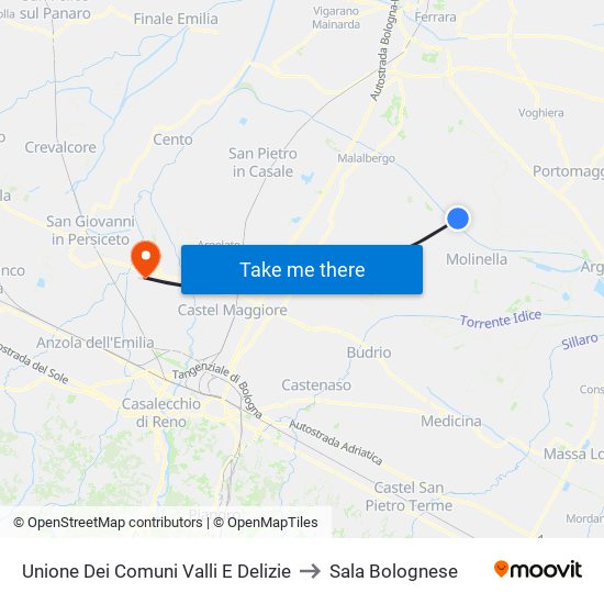 Unione Dei Comuni Valli E Delizie to Sala Bolognese map