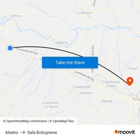 Alseno to Sala Bolognese map