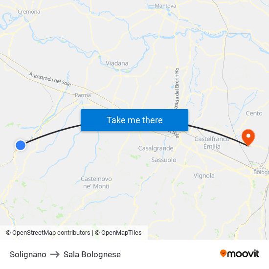 Solignano to Sala Bolognese map