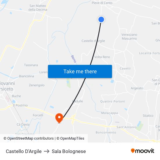 Castello D'Argile to Sala Bolognese map