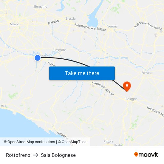 Rottofreno to Sala Bolognese map