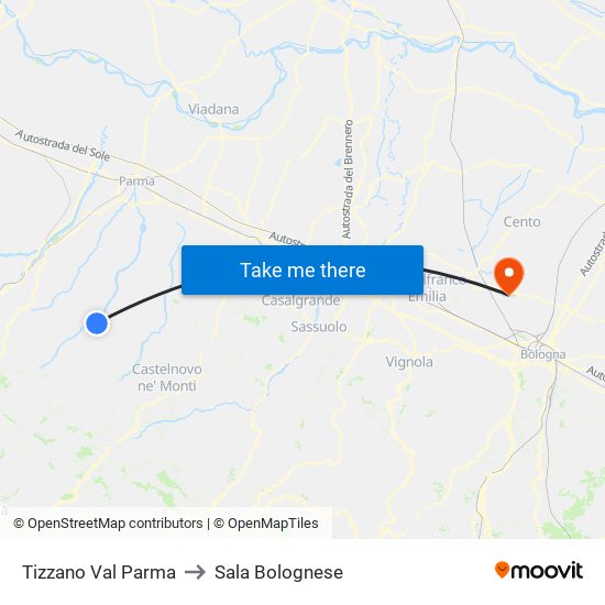 Tizzano Val Parma to Sala Bolognese map