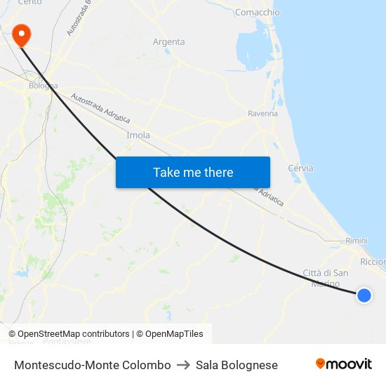 Montescudo-Monte Colombo to Sala Bolognese map