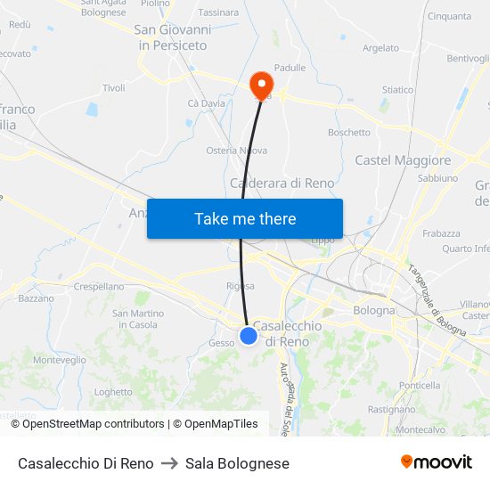 Casalecchio Di Reno to Sala Bolognese map