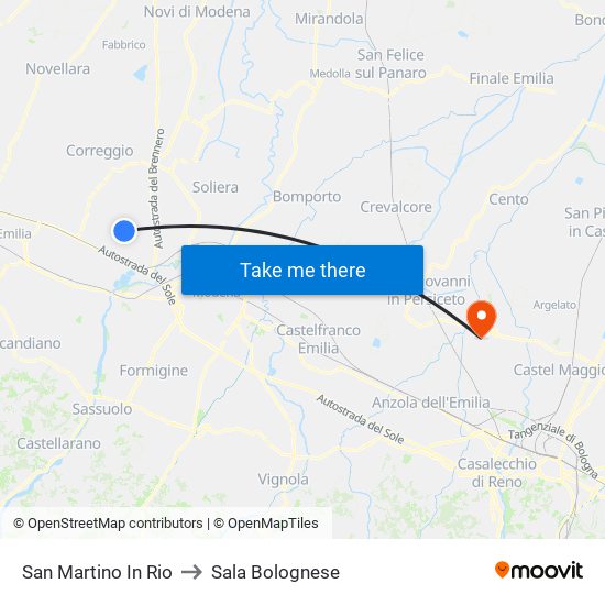 San Martino In Rio to Sala Bolognese map