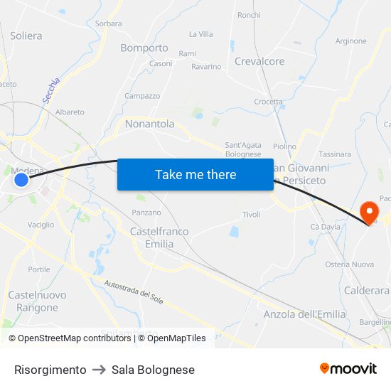 Risorgimento to Sala Bolognese map