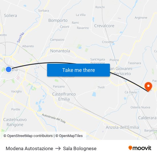 Modena  Autostazione to Sala Bolognese map