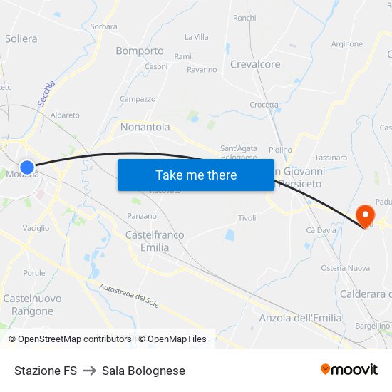 Stazione FS to Sala Bolognese map