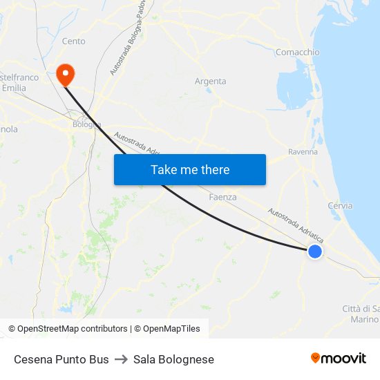Cesena Punto Bus to Sala Bolognese map