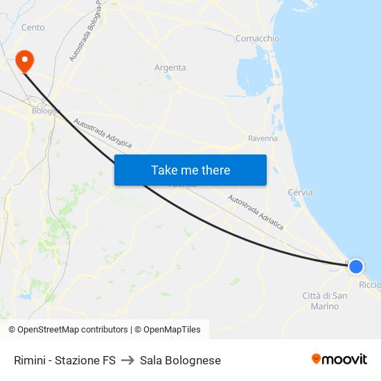 Rimini - Stazione FS to Sala Bolognese map