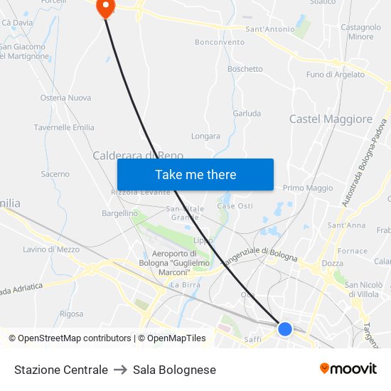 Stazione Centrale to Sala Bolognese map