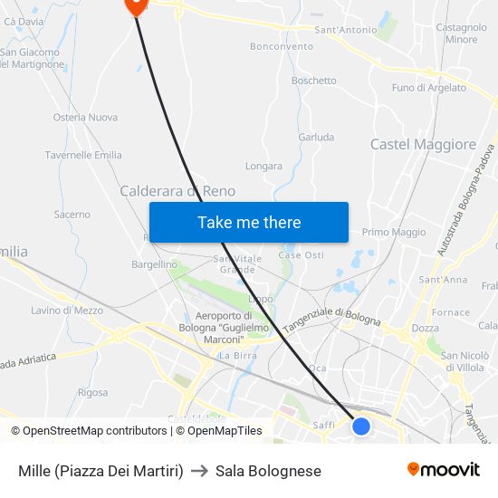 Mille (Piazza Dei Martiri) to Sala Bolognese map