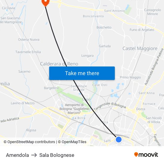 Amendola to Sala Bolognese map