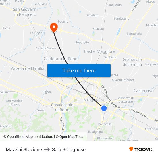 Mazzini Stazione to Sala Bolognese map