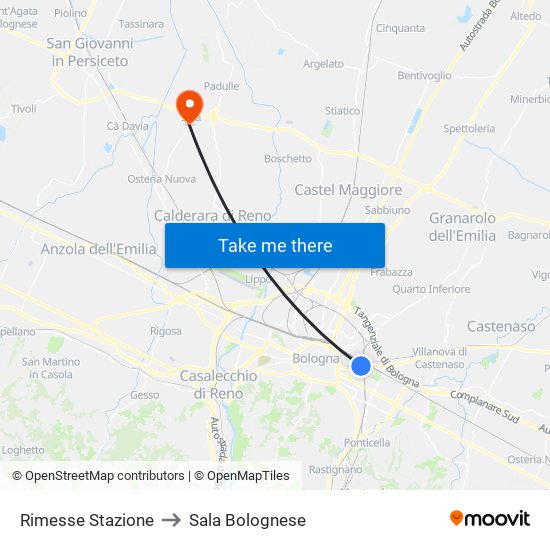 Rimesse Stazione to Sala Bolognese map