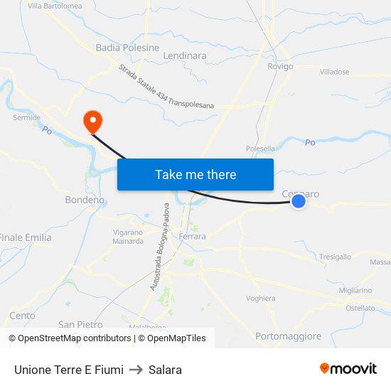 Unione Terre E Fiumi to Salara map