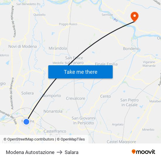 Modena  Autostazione to Salara map