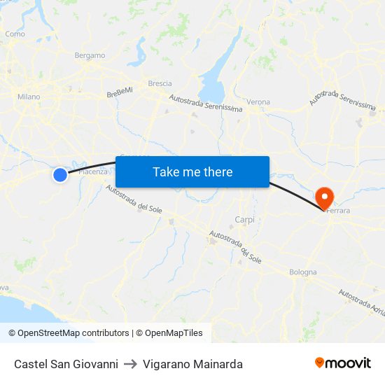 Castel San Giovanni to Vigarano Mainarda map