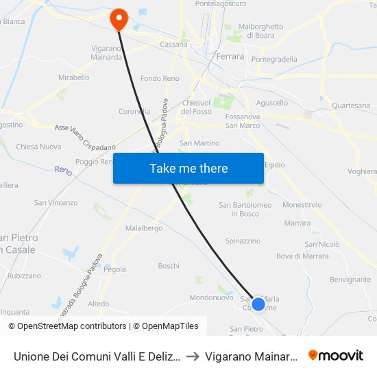 Unione Dei Comuni Valli E Delizie to Vigarano Mainarda map