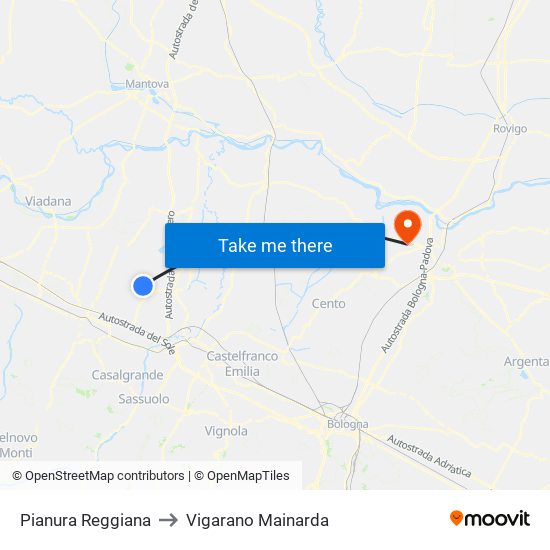 Pianura Reggiana to Vigarano Mainarda map