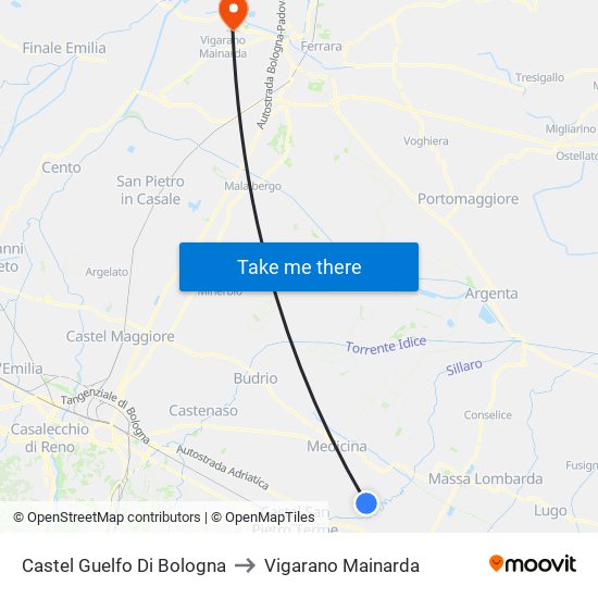 Castel Guelfo Di Bologna to Vigarano Mainarda map