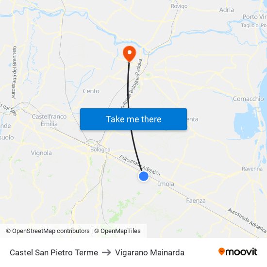Castel San Pietro Terme to Vigarano Mainarda map