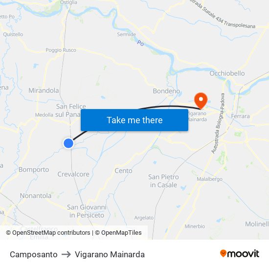 Camposanto to Vigarano Mainarda map