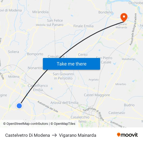 Castelvetro Di Modena to Vigarano Mainarda map