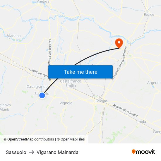 Sassuolo to Vigarano Mainarda map