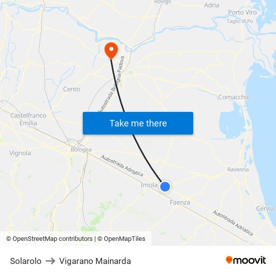 Solarolo to Vigarano Mainarda map