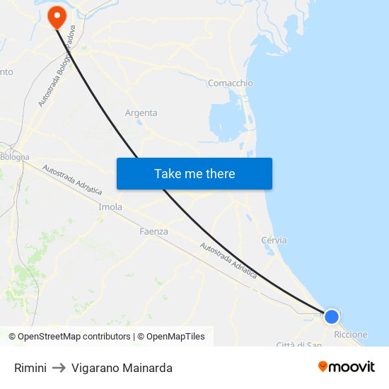 Rimini to Vigarano Mainarda map