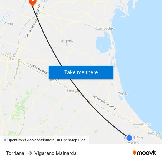 Torriana to Vigarano Mainarda map
