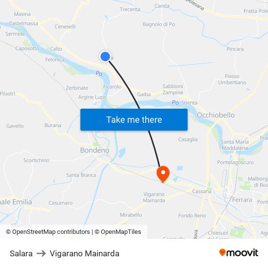 Salara to Vigarano Mainarda map