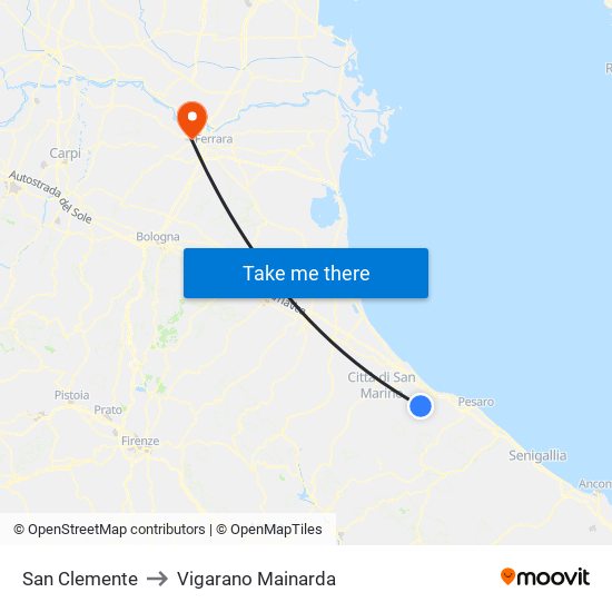 San Clemente to Vigarano Mainarda map