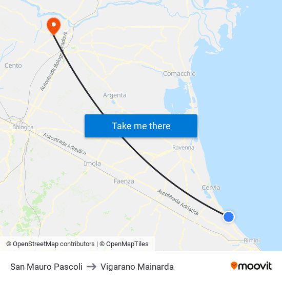 San Mauro Pascoli to Vigarano Mainarda map