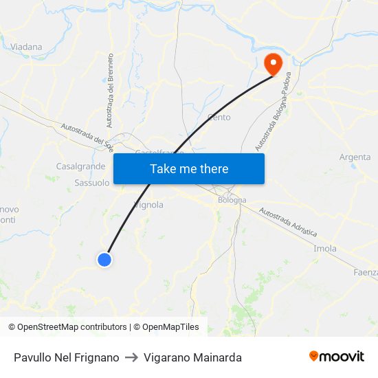Pavullo Nel Frignano to Vigarano Mainarda map