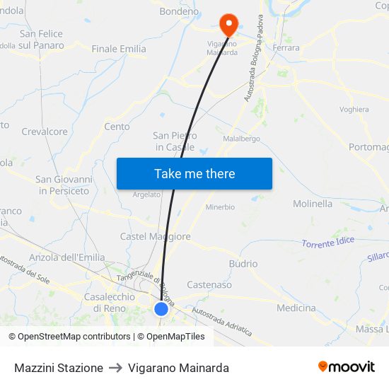 Mazzini Stazione to Vigarano Mainarda map