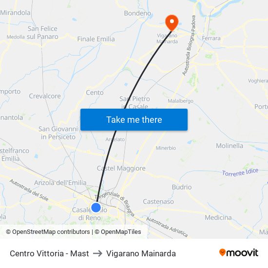 Centro Vittoria - Mast to Vigarano Mainarda map