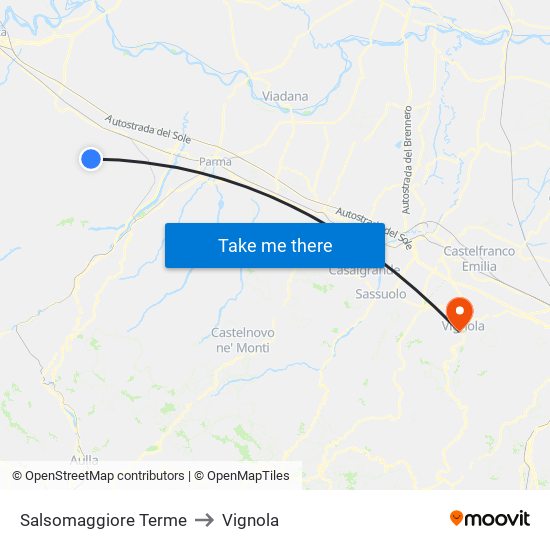Salsomaggiore Terme to Vignola map