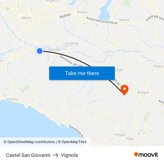 Castel San Giovanni to Vignola map