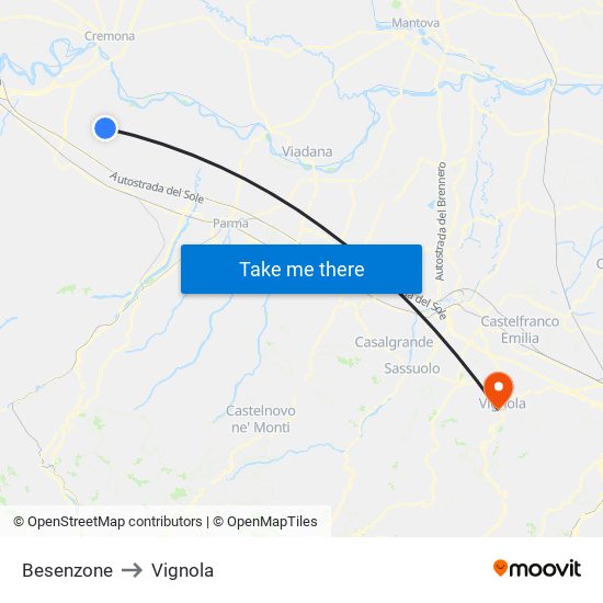 Besenzone to Vignola map