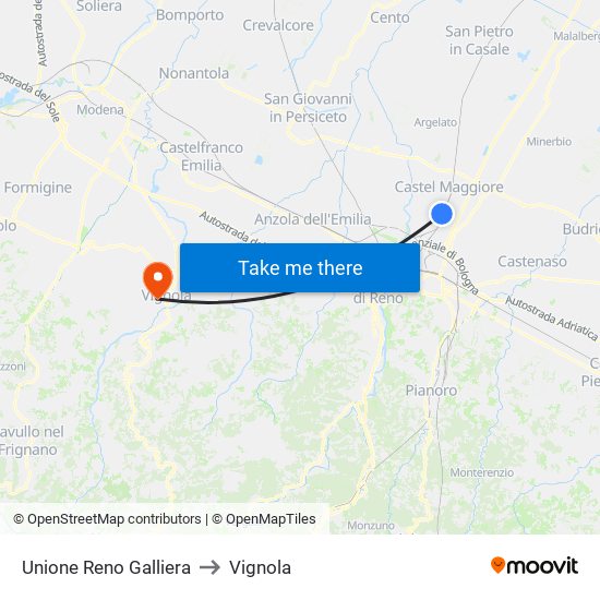 Unione Reno Galliera to Vignola map