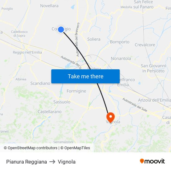 Pianura Reggiana to Vignola map